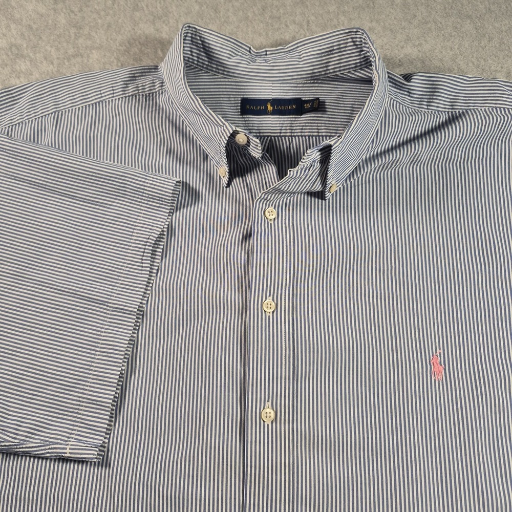 Polo Ralph Lauren Men's Short Sleeve Button Up Shirt Size 4XLT Pinstripe Blue